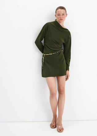 Mango Vestito maniche lunghe increspate verde pastello - Donna - XS - MANGO
