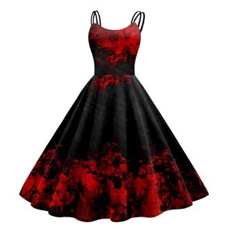 Generic Halloween Dress for Women 1950s Bat Sleeveless V Neck Audrey Hepburn Spaghetti Straps Cocktail Party Holiday Rockabilly Swing Dresses Midi Retro Ladie