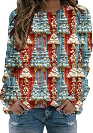 Generic Christmas dresses for Women Christmas Jumpers for Women Ladies Santa Claus Xmas Tree Snowman Printed Sweatshirt Cute Funny Hilarious Ugly Sweater (a-W