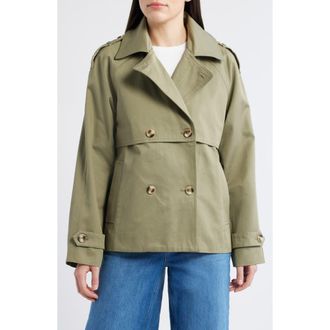 Bernardo Short Cotton Trench Coat in Olivine at Nordstrom, Size Xx-Large