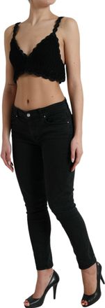Dolce & Gabbana Womens Black Cotton Bustier Cropped Crochet Tank Top Viscose