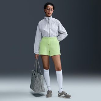 Nike Womens Nike Sportswear Phoenix Fleece Mid-Rise 4 Shorts in Green | IH2108-360
