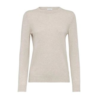 Brunello Cucinelli Trui met ronde hals van kasjmier - Dames - Cashmere truien - Grijs - 2XL - Kasjmier - Truien & Vesten
