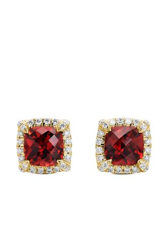 David Yurman 18kt yellow gold Petite Chatelaine garnet and diamond stud earrings (5mm) - Red