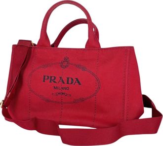 Prada Red Color Canapa Shoulder Bag Tote Bag (Pre-Owned)