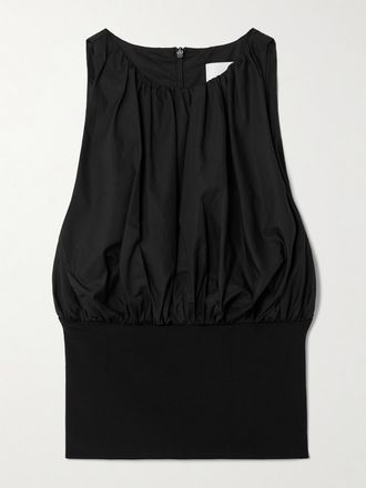 Esse Studios Crop Top In Popeline Di Cotone Biologico E Maglia Stretch Con Arricciature - Nero