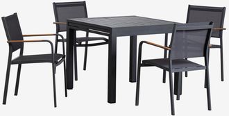 Sklum Set De Mesa Rectangular 90-180x90 Cm Extensible En Aluminio Starmi Y 4 Sillas De Jard&iacute;n Apilables En Aluminio Archer Sklum