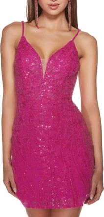 Alyce Paris Lace Mini Dress In Raspberry