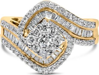 House of Brilliance 14K Yellow Gold 1.0 Cttw Baguette and Round Diamond Cluster Swirl Ring at Nordstrom, Size 6.75