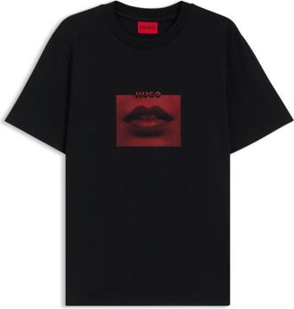 HUGO BOSS Cotton-jersey T-shirt with lip artwork