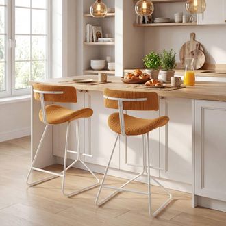 Costway Costway 2PCS Counter Height Stools Fabric Upholstered Armless Barstools in Mustard