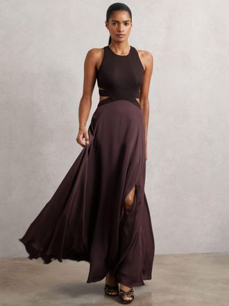 Reiss Womens Burgundy Cut-Out Racerback Maxi Dress, Size: 10