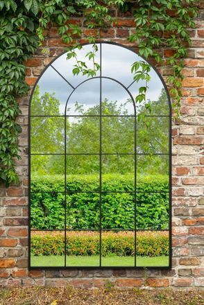 MirrorOutlet Black Framed Arched Window Garden Mirror 75 X 47 190 x 120CM | Size: 1 Pack