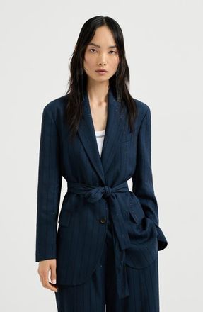 Brunello Cucinelli Dazzling chalk stripe blazer in Blue at Nordstrom, Size 48 It