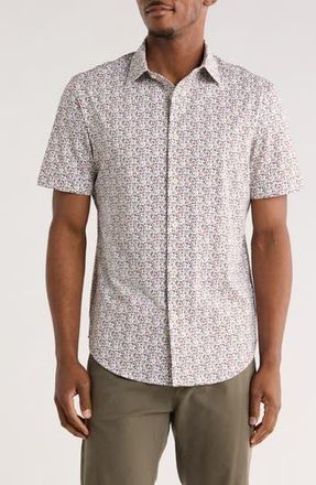 Bugatchi Print Short Sleeve Button-Up Shirt in Chalk at Nordstrom Rack, Size Xxx-Large