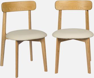 Sweeek Silla Vintage De Madera De Hevea Y Cuero Sint&eacute;tico, Set De 2