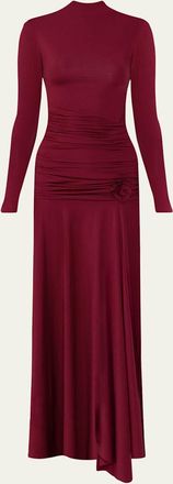 Maygel Coronel Mageia Ruched Mock-Neck Maxi Dress