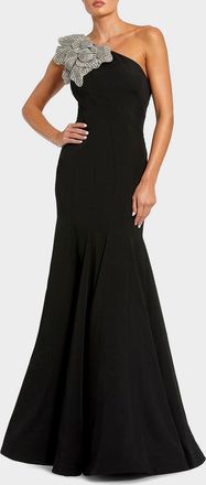Mac Duggal Seamed One-Shoulder Crepe Gown