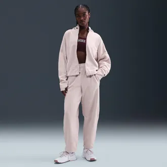 Nike Womens One Therma-FIT Mid-Rise Fleece Pants in Pink | HV3707-667