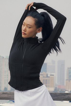 Alo | Airbrush Corset Full Zip Jacket in Black, Size: Medium