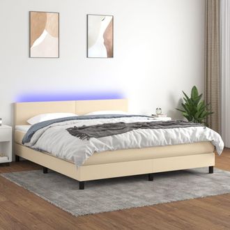 vidaXL Vidaxl - Cama Box Spring Con Colch&oacute;n Y Led Tela Crema 180x200 Cm