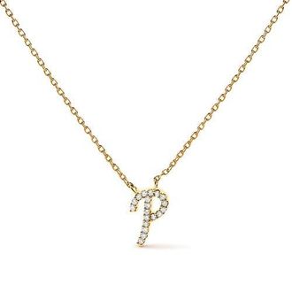 House of Brilliance 10K Gold Diamond Accent A-Z Initial Script Style Pendant Necklace in Yellow | P at Nordstrom