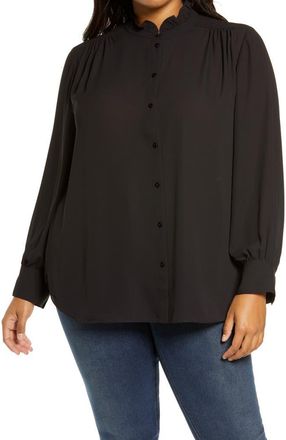 NYDJ Ruffle Neck Blouse in Black at Nordstrom, Size 1X
