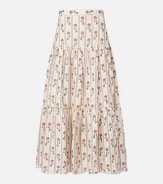 Agua Bendita Gonna lunga Bergamota in lino con stampa floreale