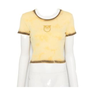 Pinko T-Shirts, female, Yellow, Size: S Cropped Graphic T-Shirt