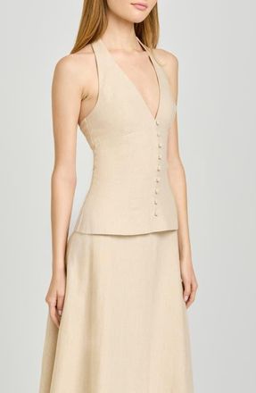 Wayf x Hannah Lovey Porter Capri Halter Neck Linen Blend Top in Natural at Nordstrom, Size X-Large