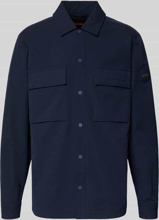 Boss Orange by Hugo Boss BOSS Orange Regular Fit Hemdjacke mit Seersucker-Verarbeitung in Marine, Gr&ouml;&szlig;e XXXL