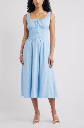 Open Edit Smocked Waist Midi Dress in Blue Cerulean at Nordstrom, Size Xx-Small