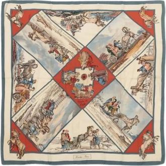 Herm&egrave;s Pre-owned Scarves, female, Beige, Size: ONE SIZE Pre-owned Carre 90 Voyages en Russie Scarf