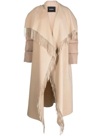 GOEN.J quilted down fringed coat - Brown