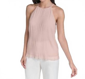 Calvin Klein Pleated Chiffon Halter Top In Pink Pepper
