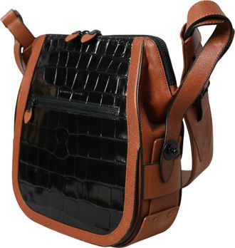 Balenciaga Womens Black Brown Exotic Skin Leather Vertical Crossbody Purse Bag And Crocodile