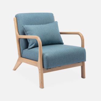 Sweeek Sweeek - Sill&oacute;n De Dise&ntilde;o De Madera Y Tela, Lorens, Azul, 65x80x79 Cm