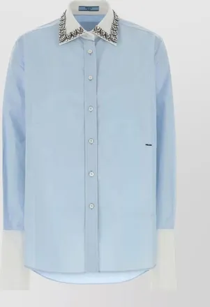 Prada jewel-embellished collar cotton shirt