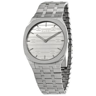 Gucci 25H Quartz Silver Dial Mens Watch YA163407
