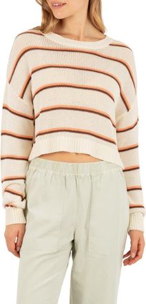 Hurley Delta Striped Cropped Open Knit Sweater in Cream at Nordstrom, Size X-Large