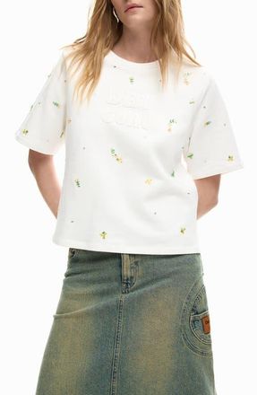 Desigual Logo Appliqu&eacute; T-Shirt in Off White at Nordstrom, Size X-Small