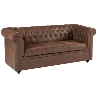 Vente-Unique Vente-unique - Divano letto 3 posti in microfibra con aspetto pelle invecchiata - chesterfield