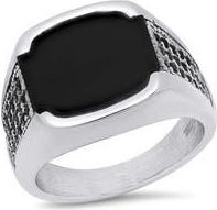 Steeltime Mens Stainless Steel Simulate Onyx Signet Ring in Silver/Black at Nordstrom Rack, Size 12