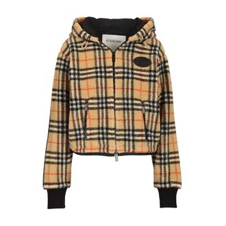 Burberry Chaqueta con capucha cropped de forro polar a cuadros - Sweatshirts & Hoodies - Mujer - Beige - M