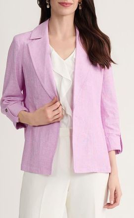 Kasper Open Front Linen Blend Blazer in Cosmo Pink/Lily White at Nordstrom, Size X-Small