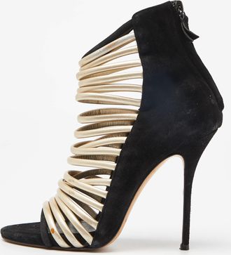 Casadei Black Suede And Leather Strappy Zip Sandals