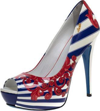 Loriblu Multicolor Print Patent Leather Peep Toe Platform Pumps