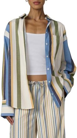Joe's The Boyfriend Stripe Cotton Blend Shirt in Azure Variegated S at Nordstrom, Size X-Large