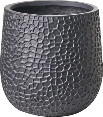 Beliani Maceta Para Exterior E Interior Tiesto Decorativo Redondo De Fibra De Arcilla 41 X 41 X 43 Cm Negro Qiyun