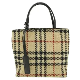Burberry Pre-owned Handbags, female, Beige, Size: ONE SIZE Pre-owned Wool Leather Handbag